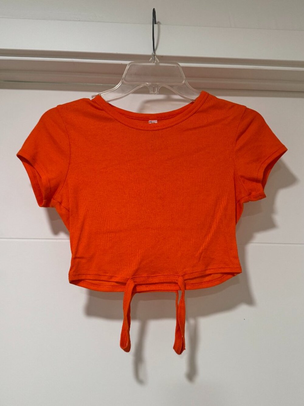Alo Yoga Orange Ribbed Cropped Tie Side Tee Sz S